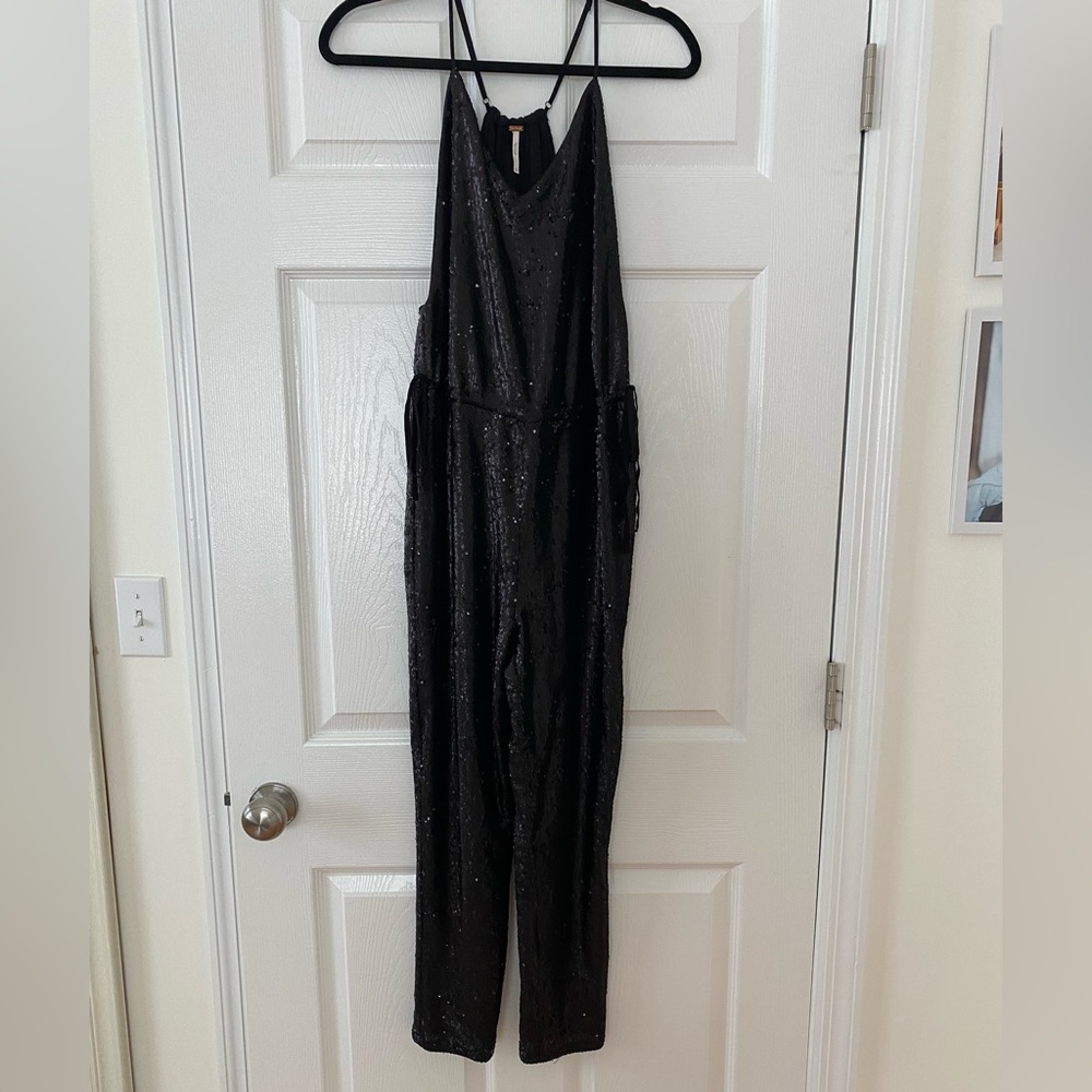 Free People Black Sleeveless Jumpsuit with Halter Neck